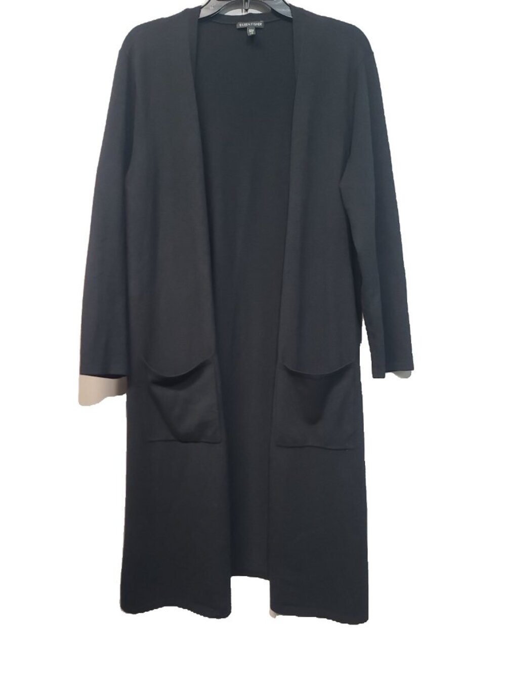 Eileen Fisher open-front longline cardigan jacket Size L Black EUC